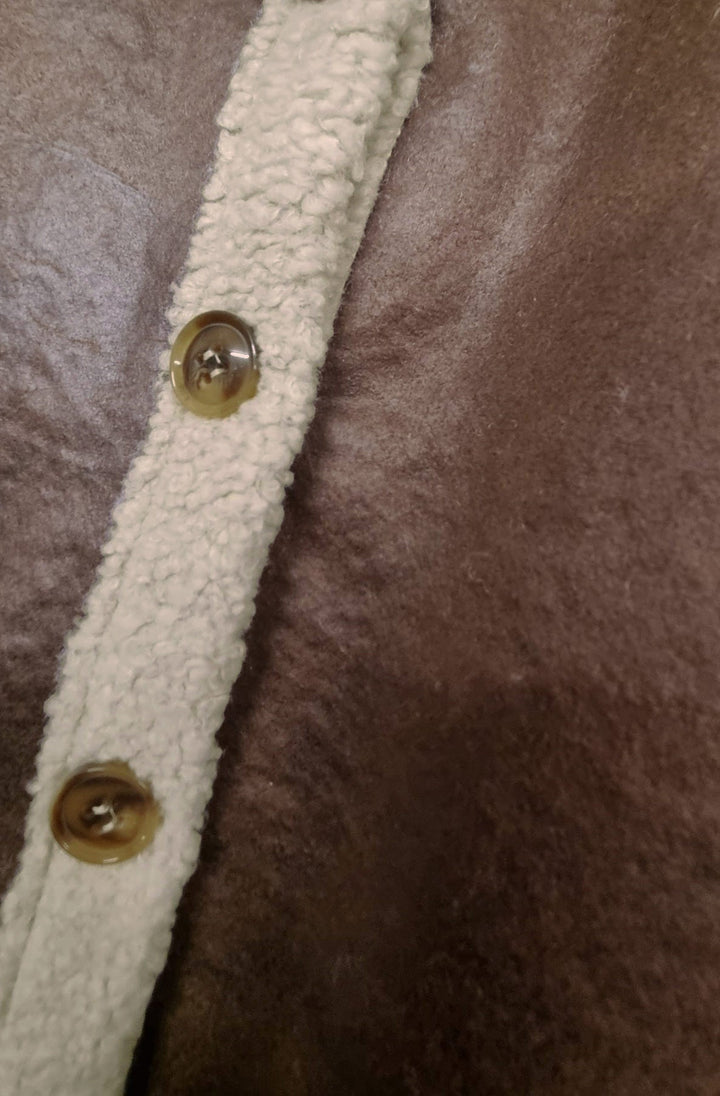 Nora Faux Shearling Trim Sleeveless Gilet Vest-Brown