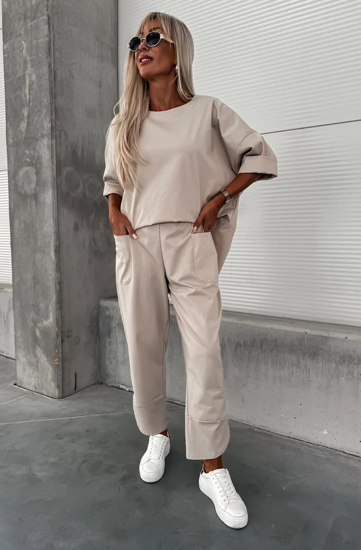 Odelisse Oversize Top & Tapered Pants Set-Stone