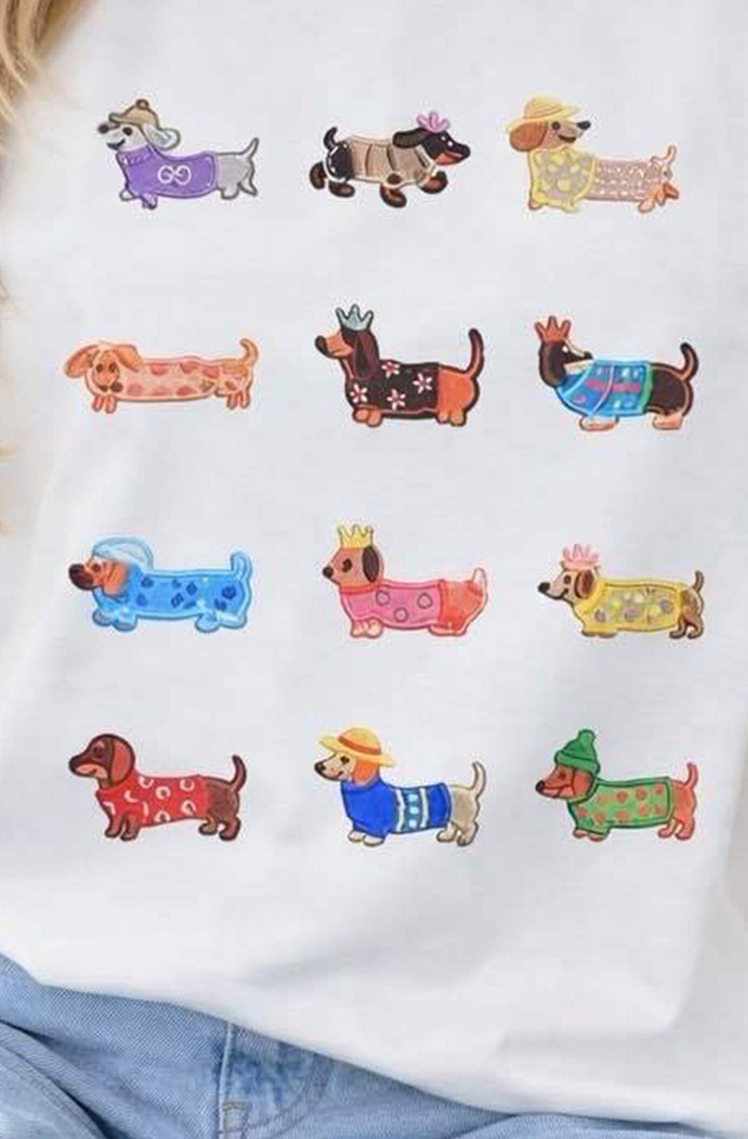 'Playful Sausage Dogs' 🐾 Oversized Front Graphic Print T-Shirt-Ivory