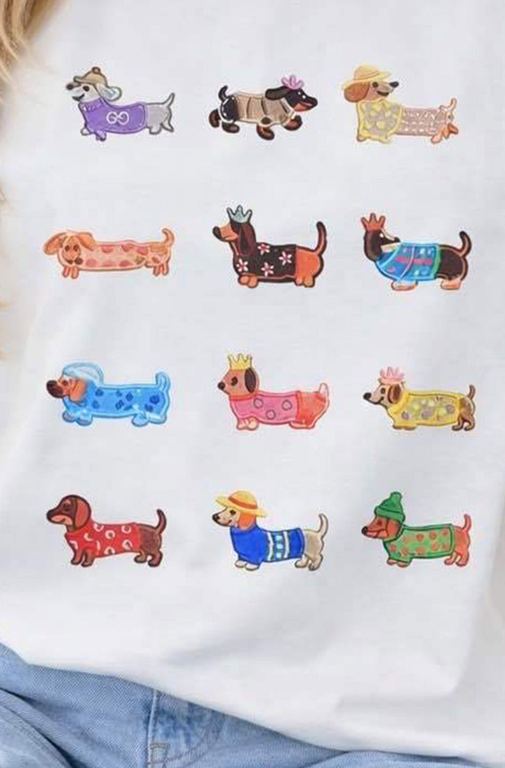 'Playful Sausage Dogs' 🐾 Oversized Front Graphic Print T-Shirt-Ivory
