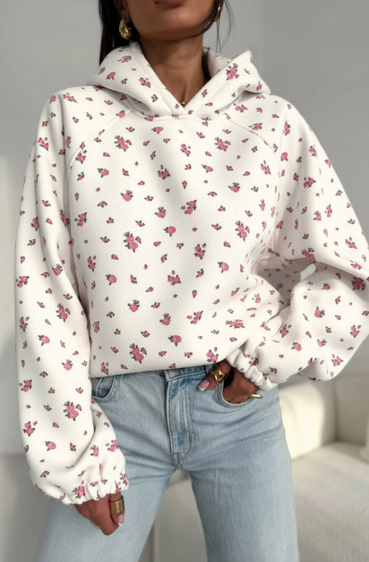 Posy Floral Print Hooded Lightweight Sweatshirt Jumper -Ivory