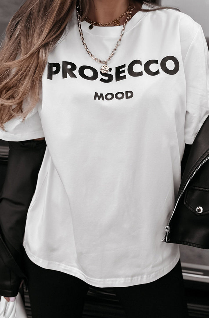'Prosecco Mood' Graphic Printed T-Shirt Top-Ivory