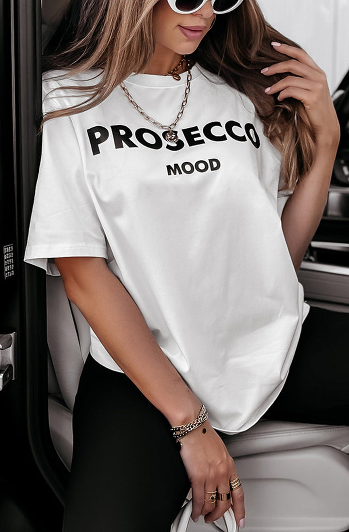 'Prosecco Mood' Graphic Printed T-Shirt Top-Ivory