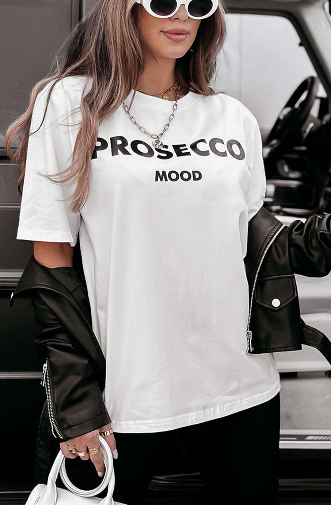 'Prosecco Mood' Graphic Printed T-Shirt Top-Ivory
