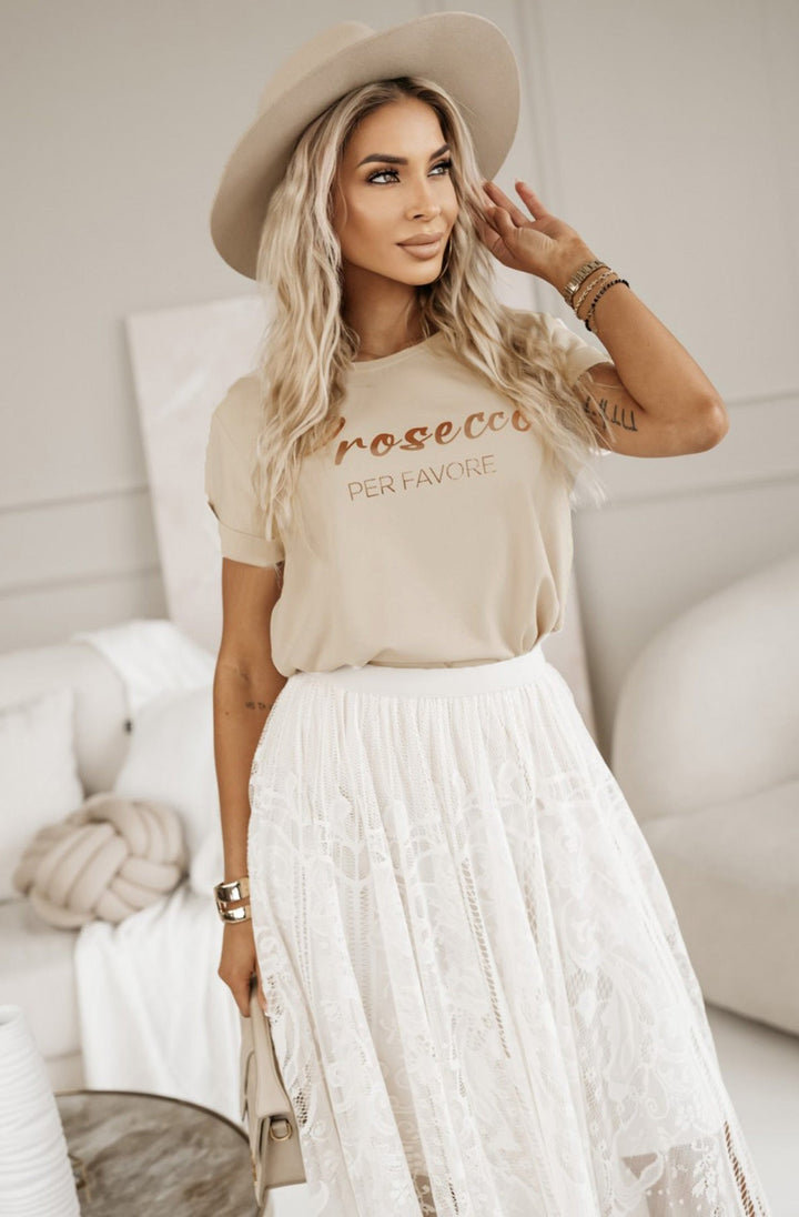 'Prosecco Per Favore' Graphic Printed T-Shirt Top-Stone