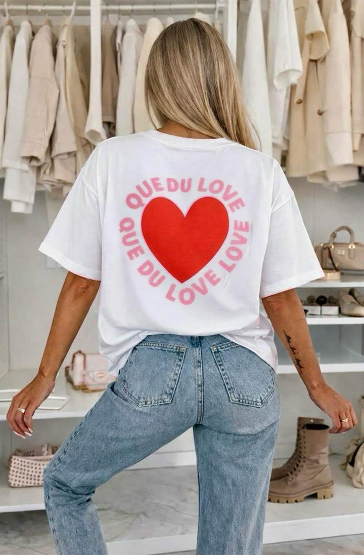 ‘Que Du Love’❤️ Oversized Front & Back Graphic Print T-Shirt-Ivory