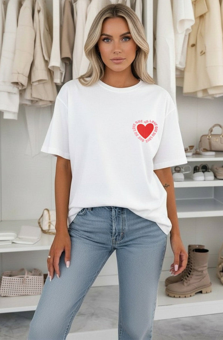 ‘Que Du Love’❤️ Oversized Front & Back Graphic Print T-Shirt-Ivory