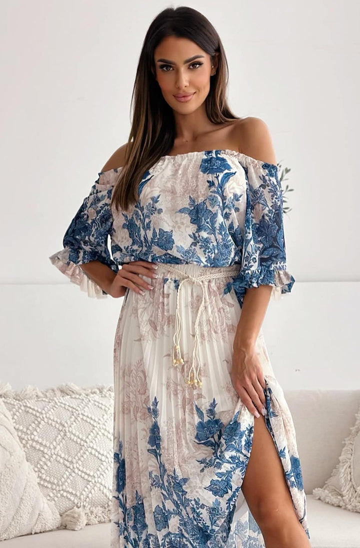 Reine Floral Two Piece Co-Ord Set-Blue