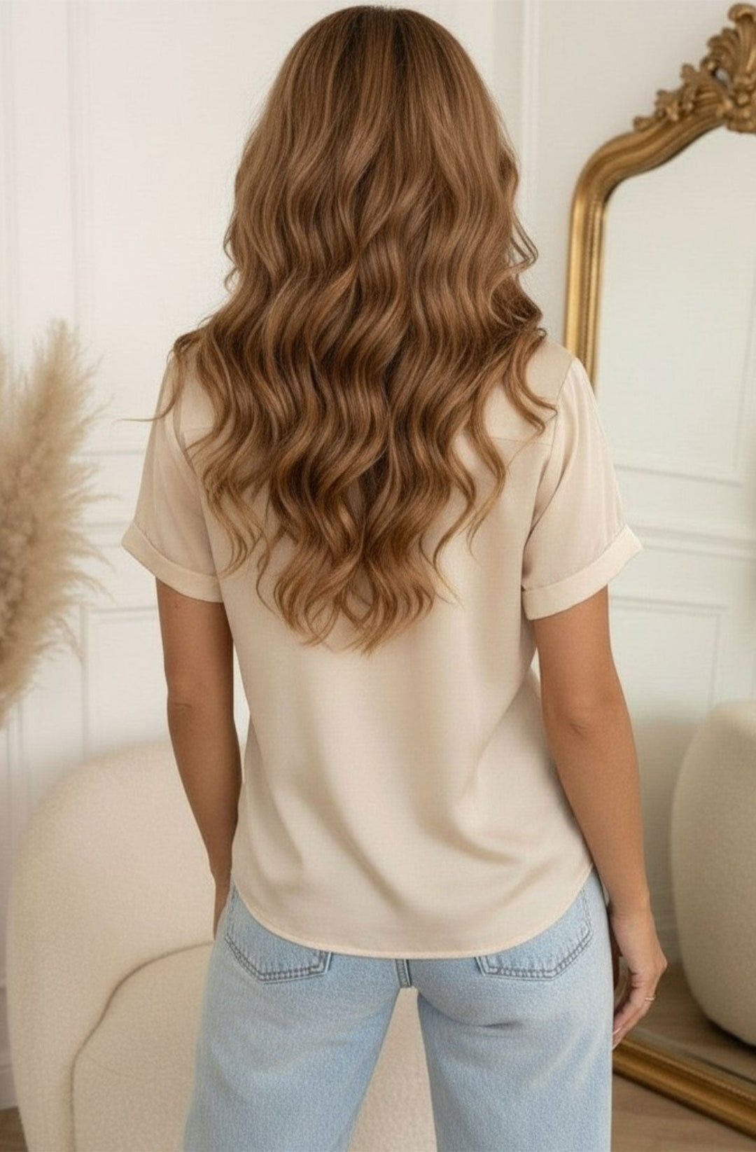 Rochel Sheer Tie-Neck Floral Scarf Blouse Top-Stone