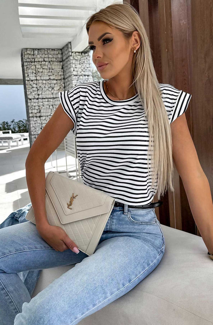 Sammie Striped Cap Sleeves T-shirt Top-Ivory