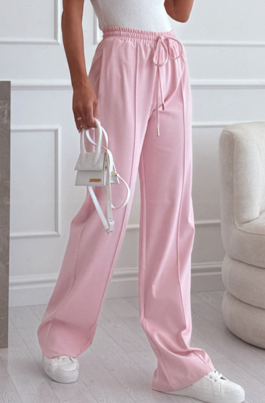 Sarah Elasticated Waist Drawstring Pocket Wide Leg Trousers