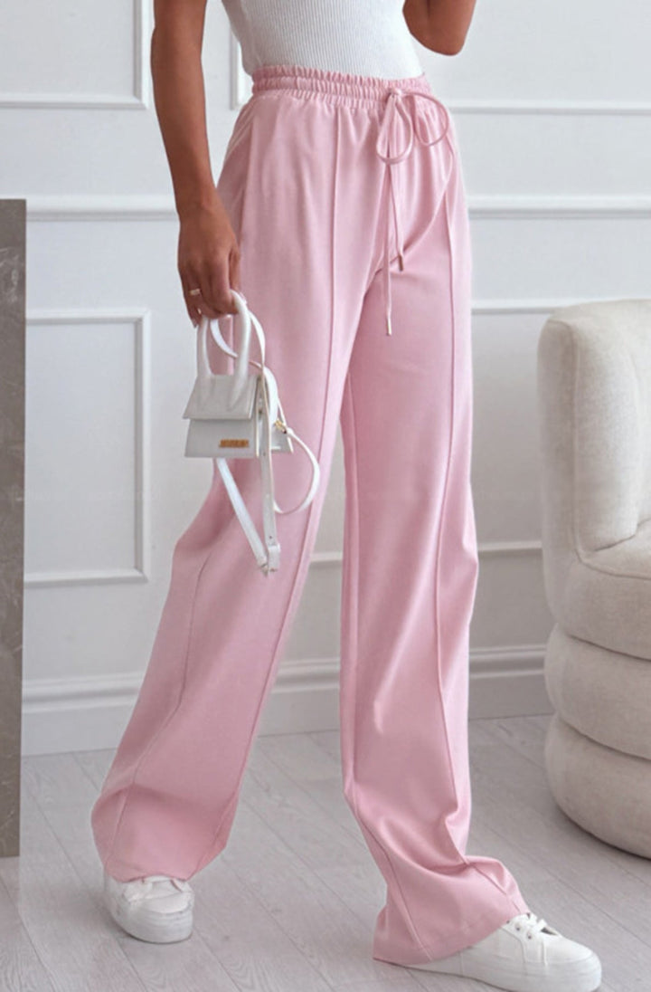 Sarah Elasticated Waist Drawstring Pocket Wide Leg Trousers