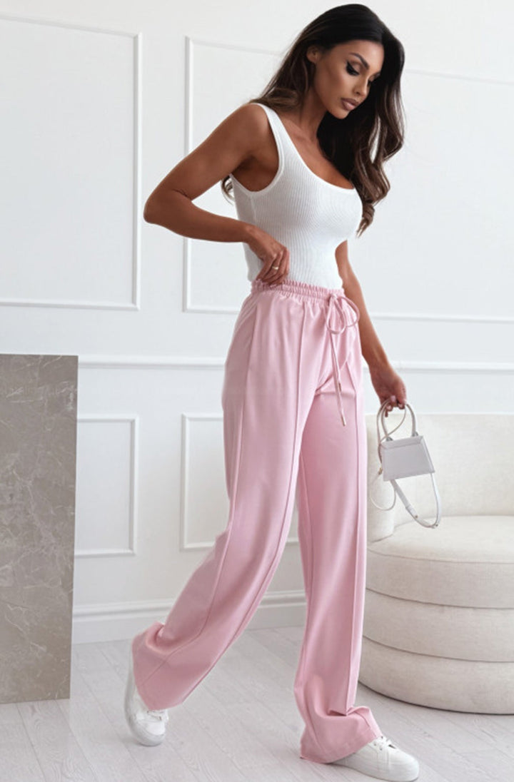 Sarah Elasticated Waist Drawstring Pocket Wide Leg Trousers