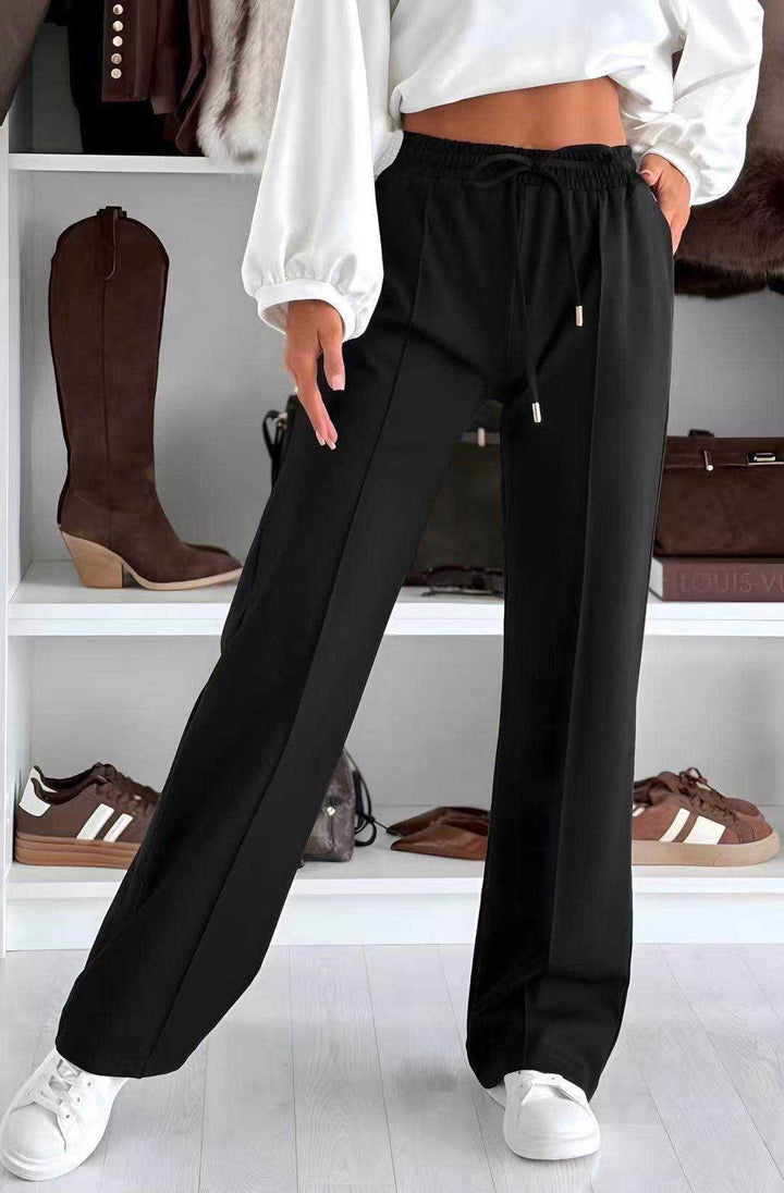 Sarah Elasticated Waist Drawstring Pocket Wide Leg Trousers
