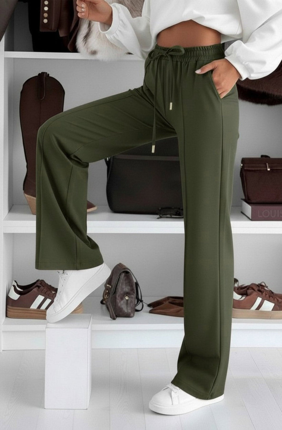 Sarah Elasticated Waist Drawstring Pocket Wide Leg Trousers