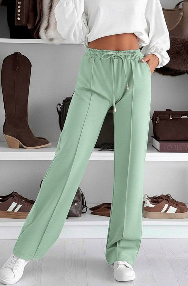 Sarah Elasticated Waist Drawstring Pocket Wide Leg Trousers