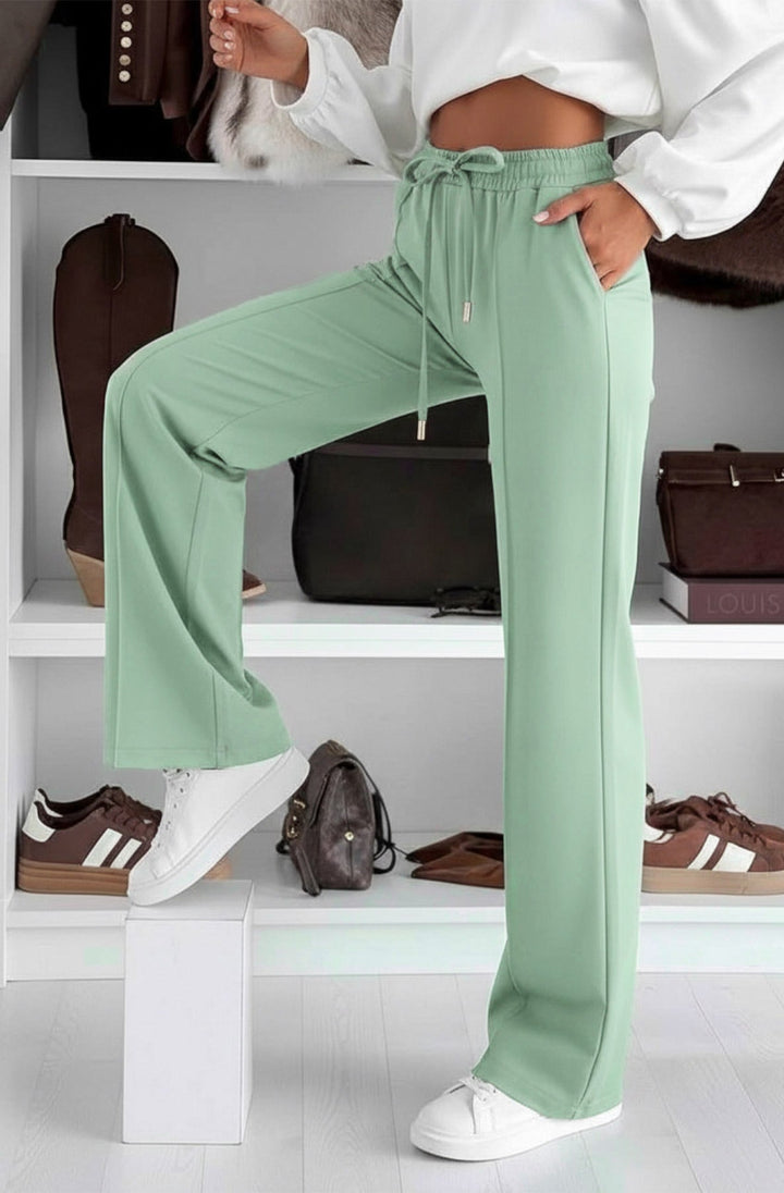 Sarah Elasticated Waist Drawstring Pocket Wide Leg Trousers