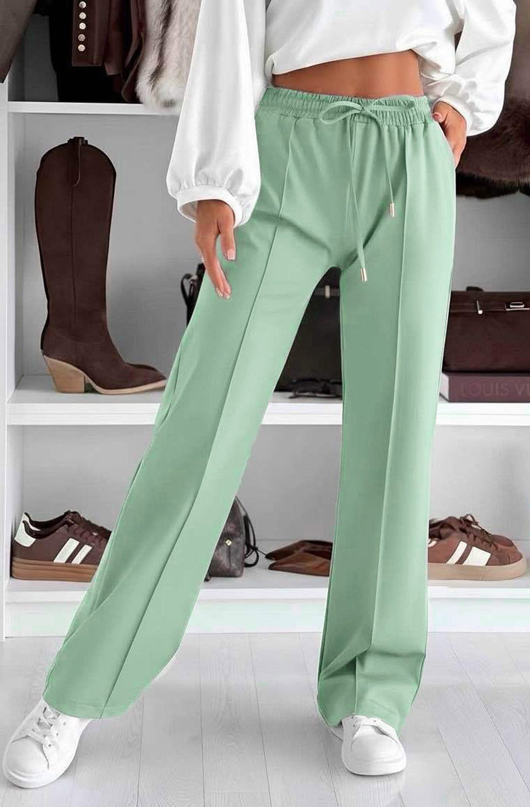 Sarah Elasticated Waist Drawstring Pocket Wide Leg Trousers