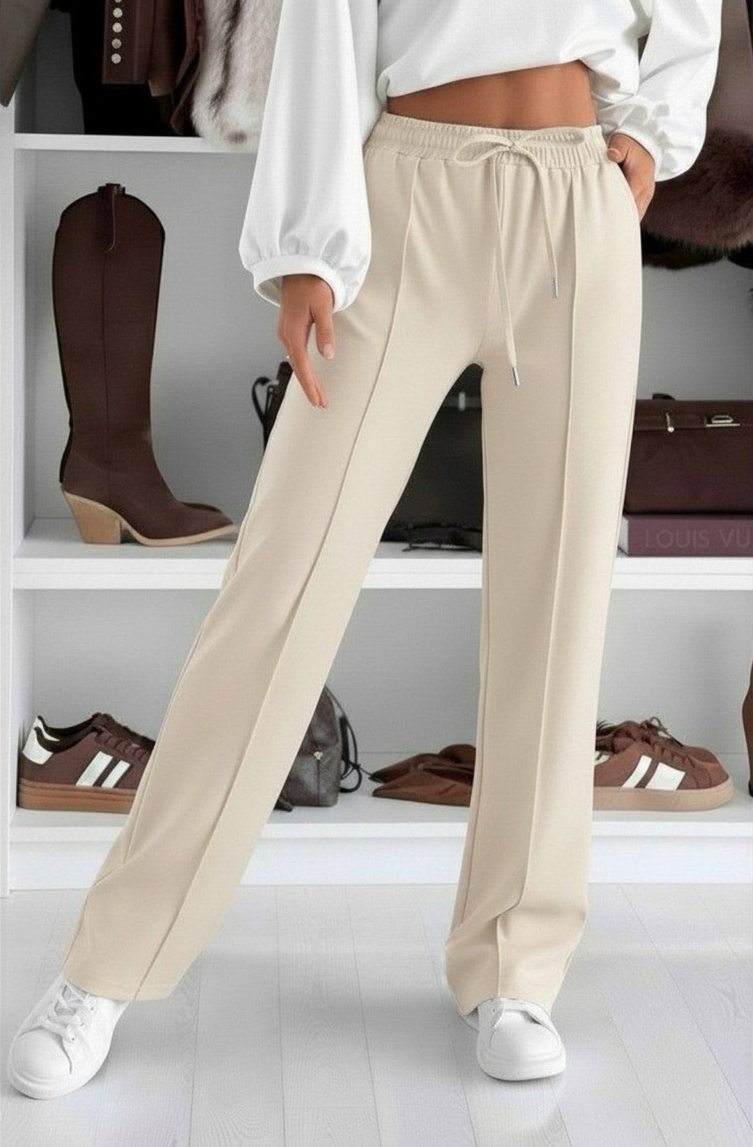 Sarah Elasticated Waist Drawstring Pocket Wide Leg Trousers
