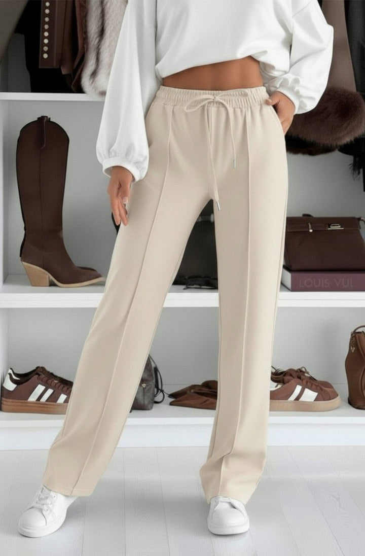 Sarah Elasticated Waist Drawstring Pocket Wide Leg Trousers