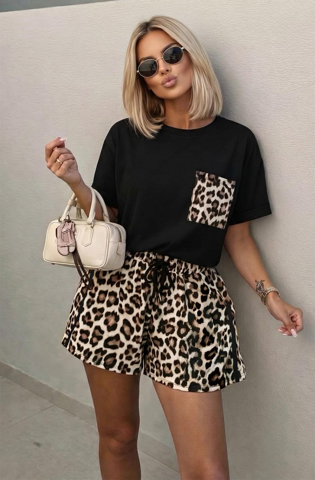 Savanna Oversized Leopard Two Piece Co-Ord Set-Black