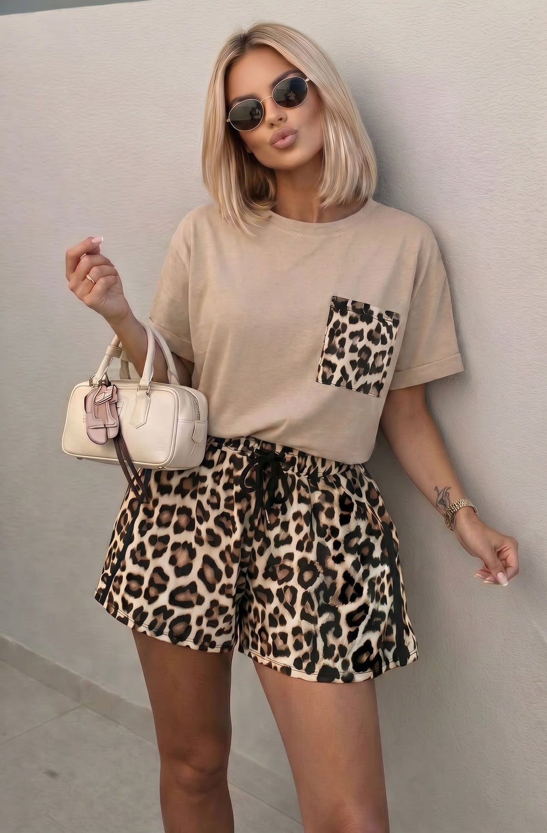 Savanna Oversized Leopard Two Piece Co-Ord Set-Stone