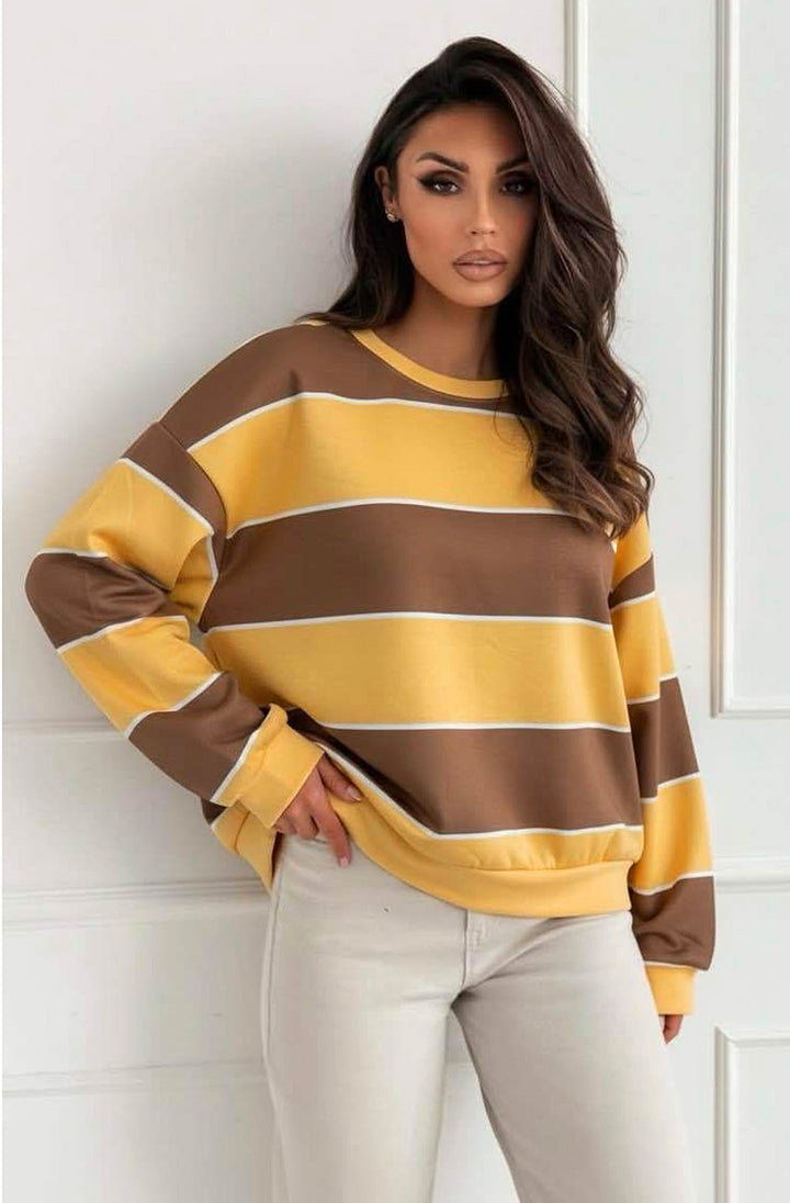 Savi Stripe Oversized Sweatshirt Top-Yellow