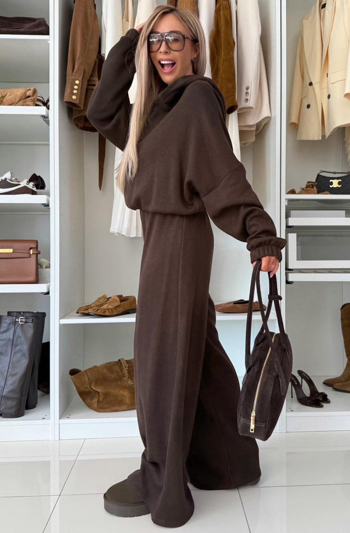 Seren Hooded Two Piece Lounge Set-Brown