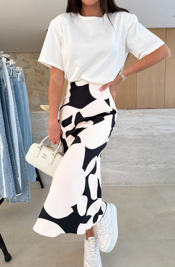 Sharon Satin Patterned Midaxi Skirt-Ivory