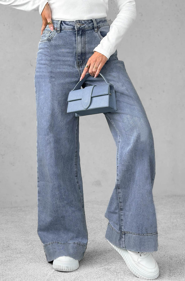 Shelby Wide Leg Denim Jeans-Blue