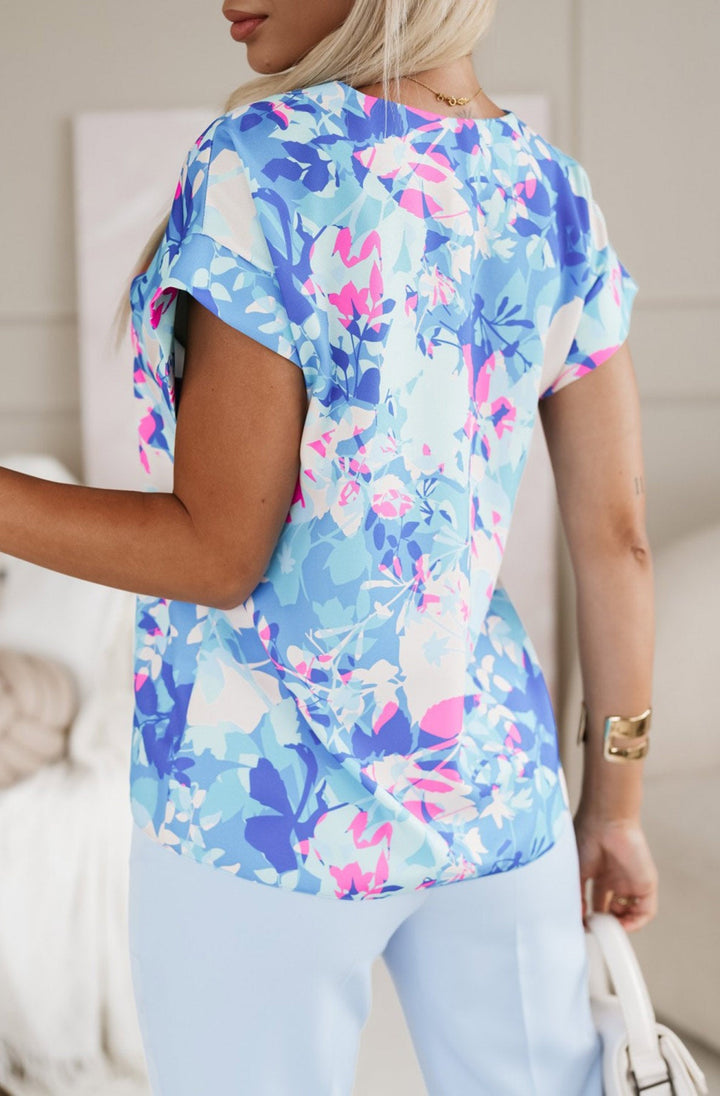 Sienna Abstract Floral Patterned Blouse Top-Blue