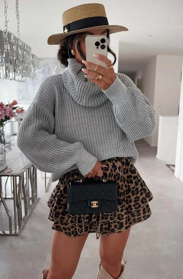 Silvia Oversized Turtleneck Sweater Jumper-Grey