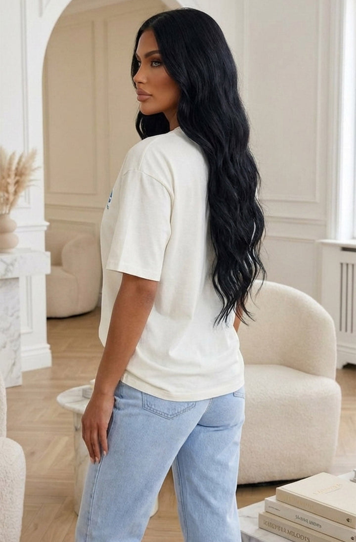 'Spicy Life' Oversized Front Graphic Print T-Shirt-Ivory