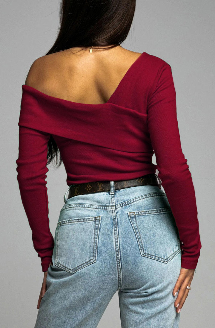 Tabitha Ribbed Bodycon Off Shoulder Top-Wine