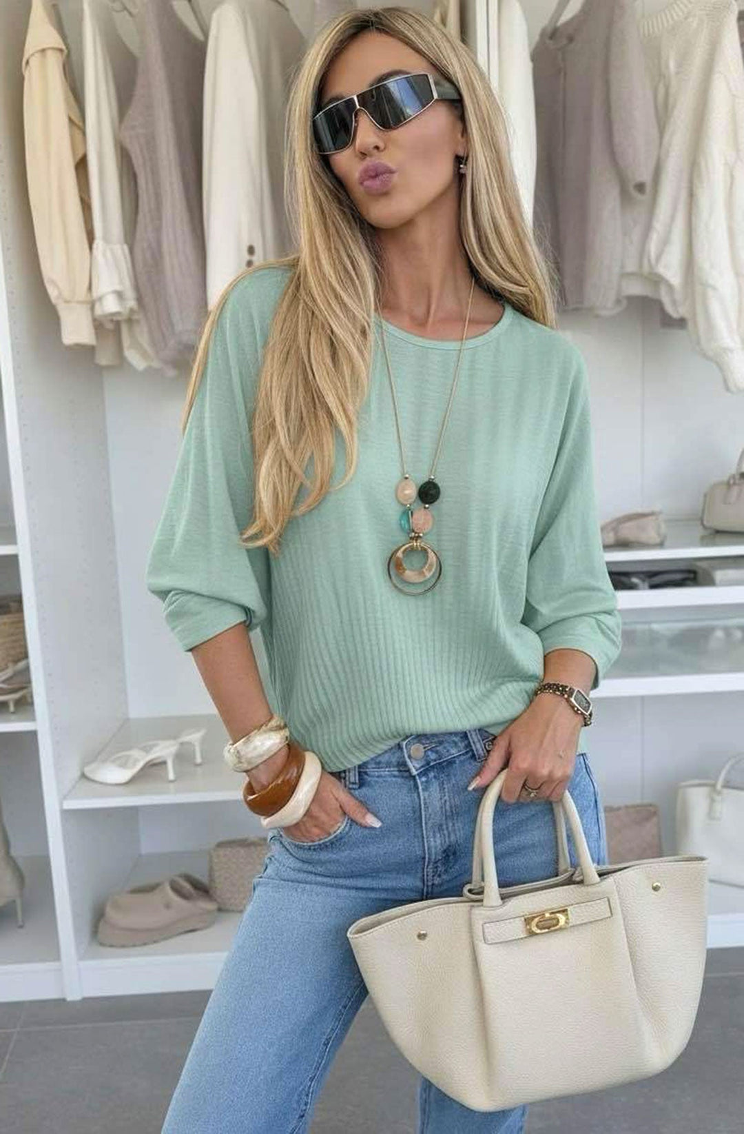 Talisa Lightweight Pleated Necklace Top-Sage