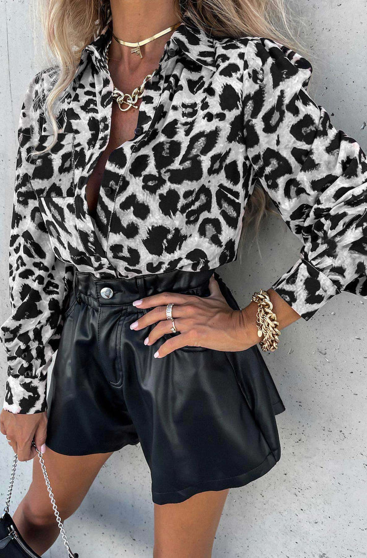 Taylor Leopard Print Blouse Shirt Top-Black