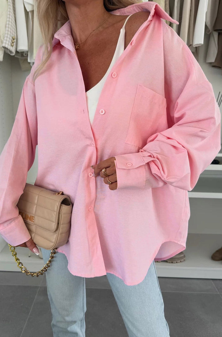 Thea Oversized Blouse Shirt Top-Pink