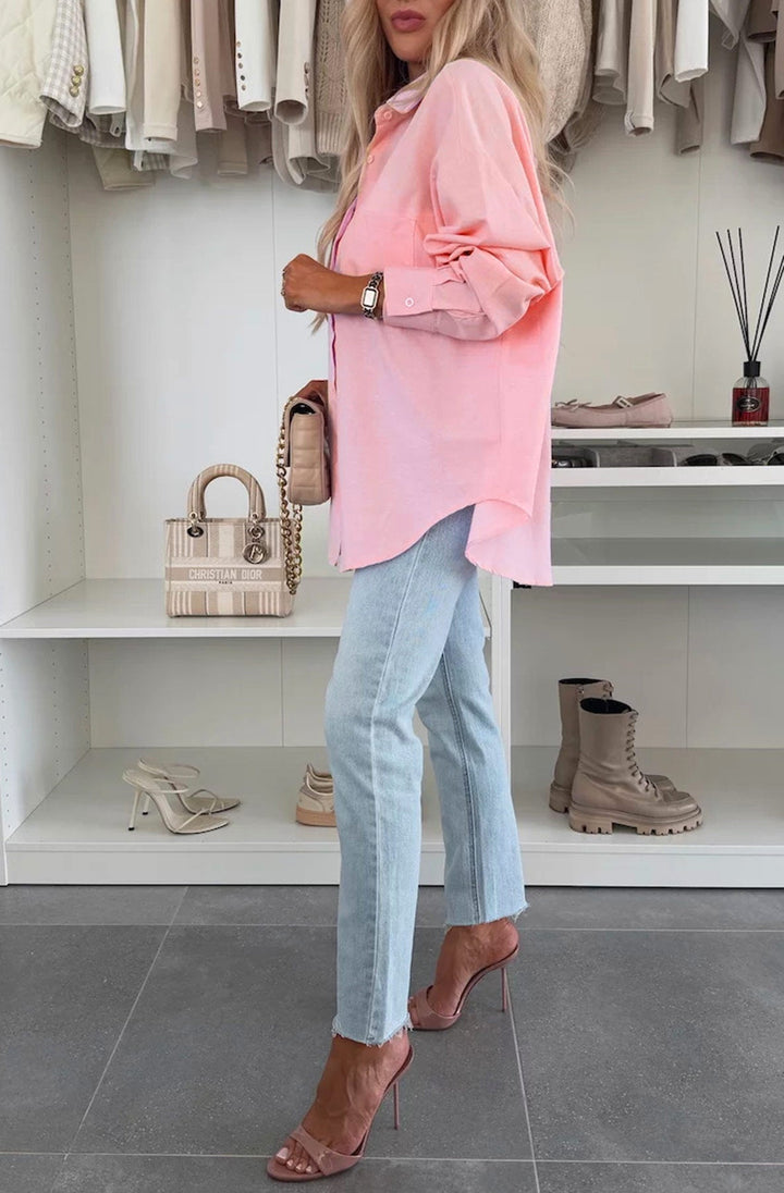 Thea Oversized Blouse Shirt Top-Pink