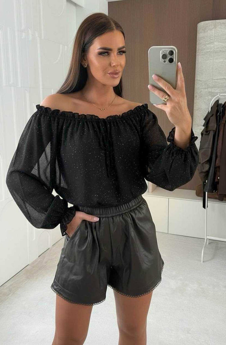 Tova Shimmer Off Shoulder Chiffon Blouse Top