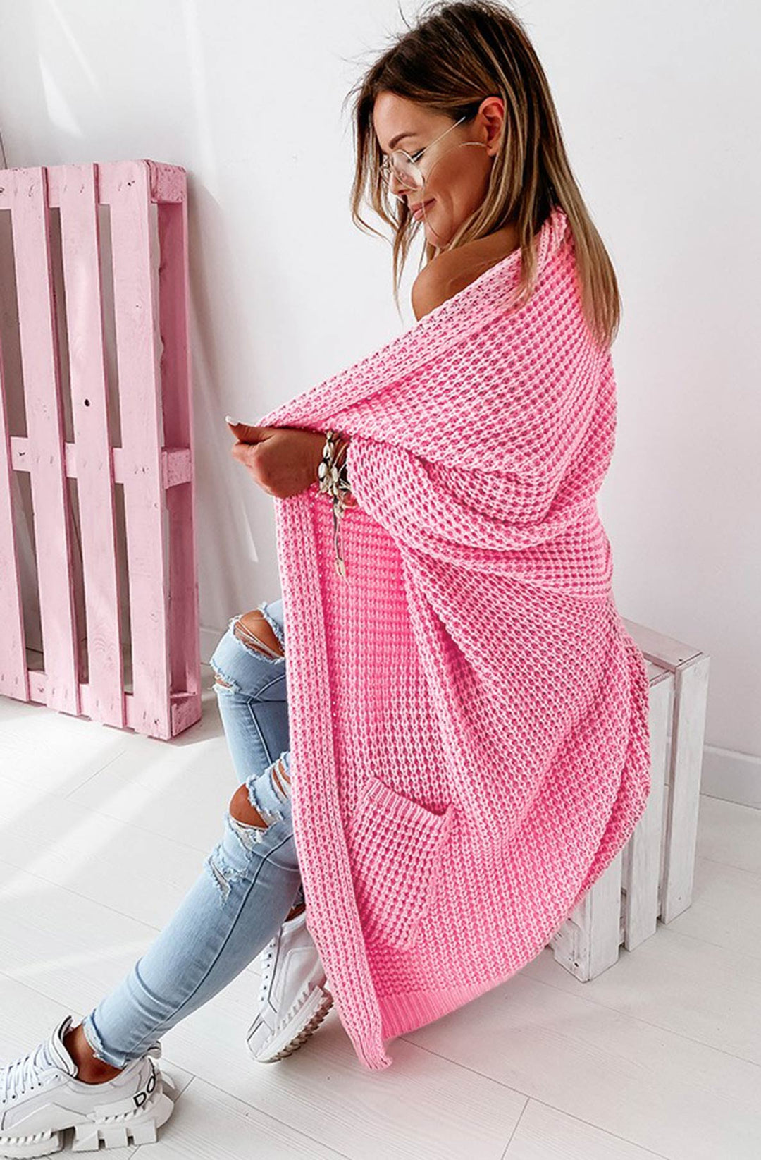 Trudie Longline Knitted Cardigan-Baby Pink