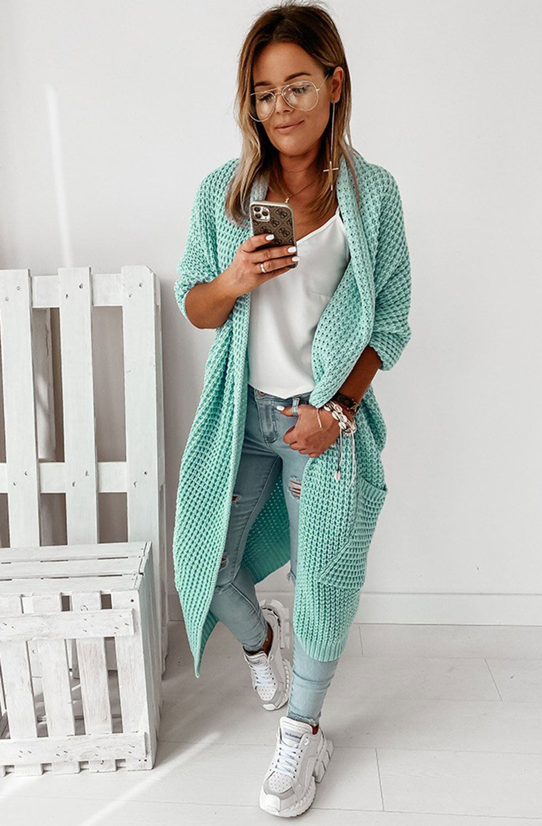 Trudie Longline Knitted Cardigan-Sage