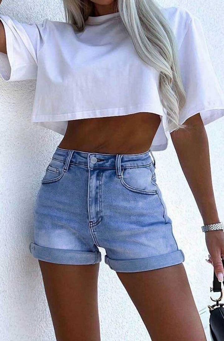 Valentina Denim Pocket Detail Shorts-Blue