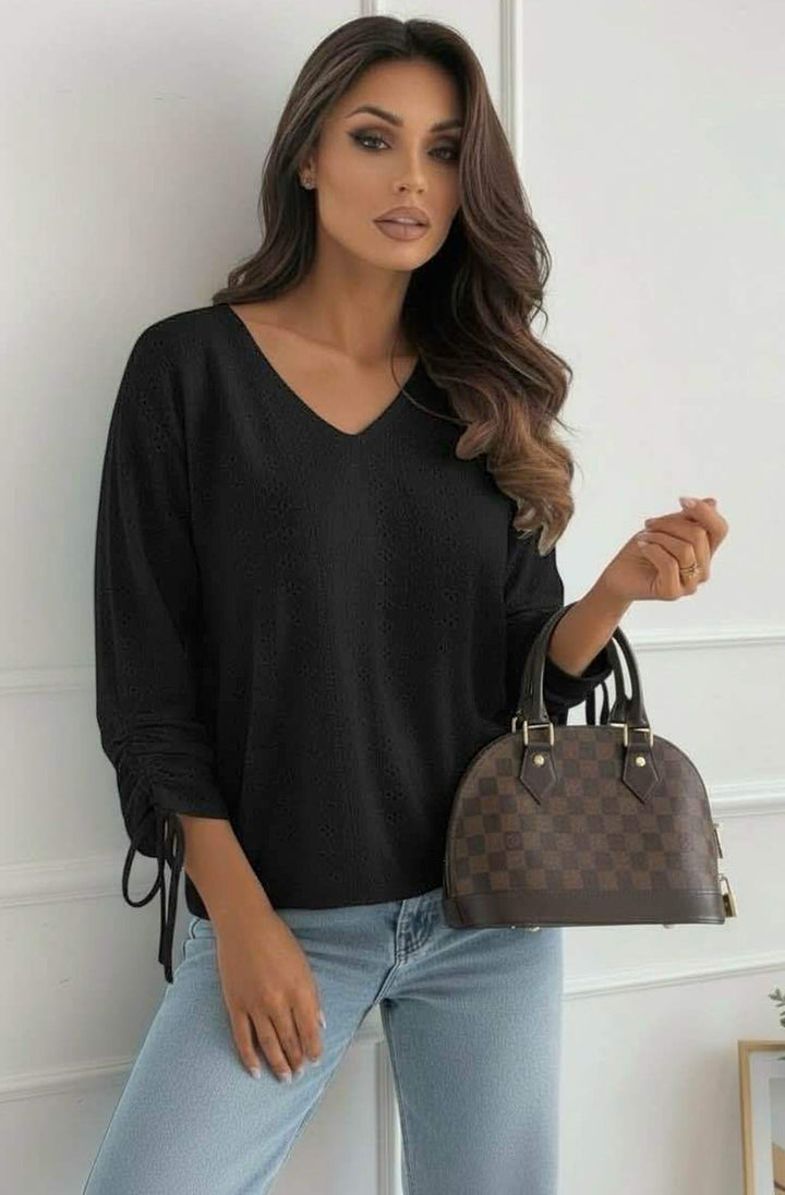 Vesi Openwork V Neck Blouse Top