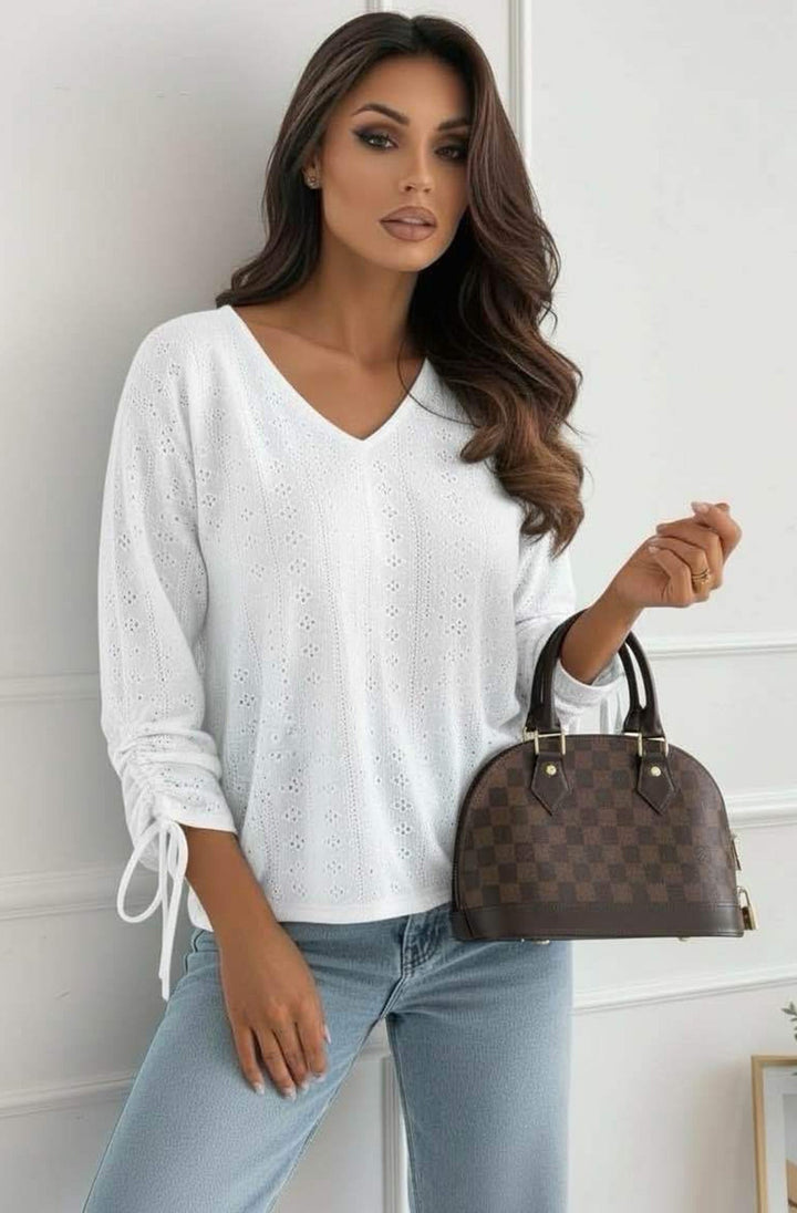 Vesi Openwork V Neck Blouse Top