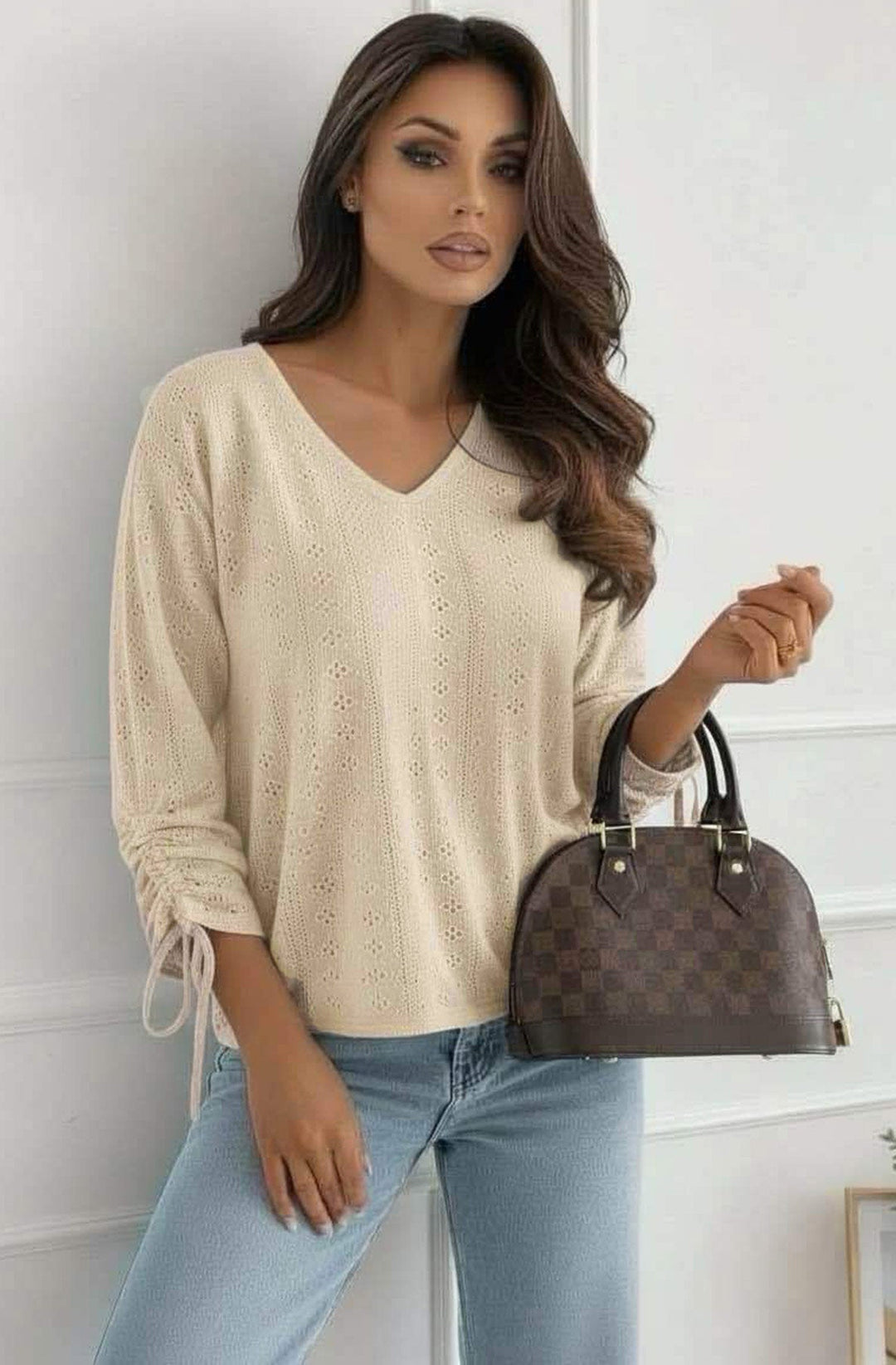 Vesi Openwork V Neck Blouse Top
