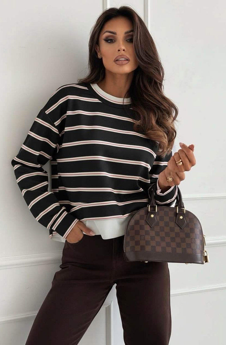 Viola Striped Double-Layer Effect Sweatshirt Top