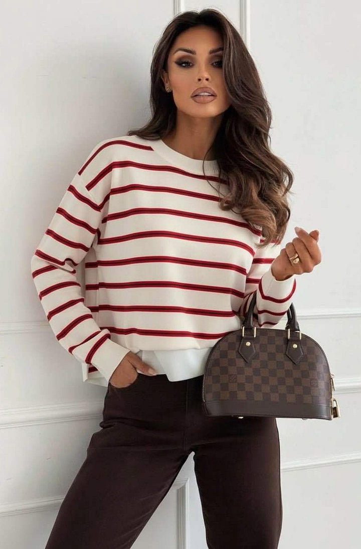 Viola Striped Double-Layer Effect Sweatshirt Top