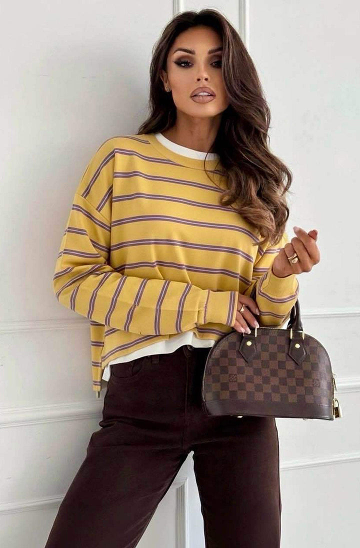 Viola Striped Double-Layer Effect Sweatshirt Top
