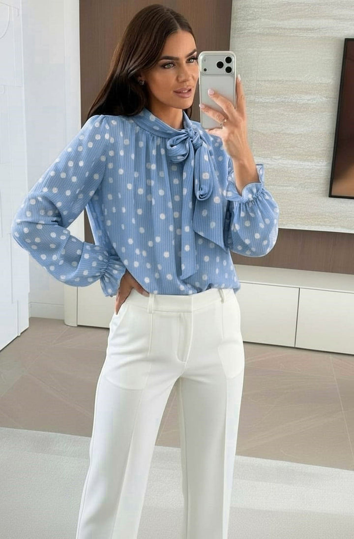 Virginie Polka Dot Tie Neck Blouse Shirt Top