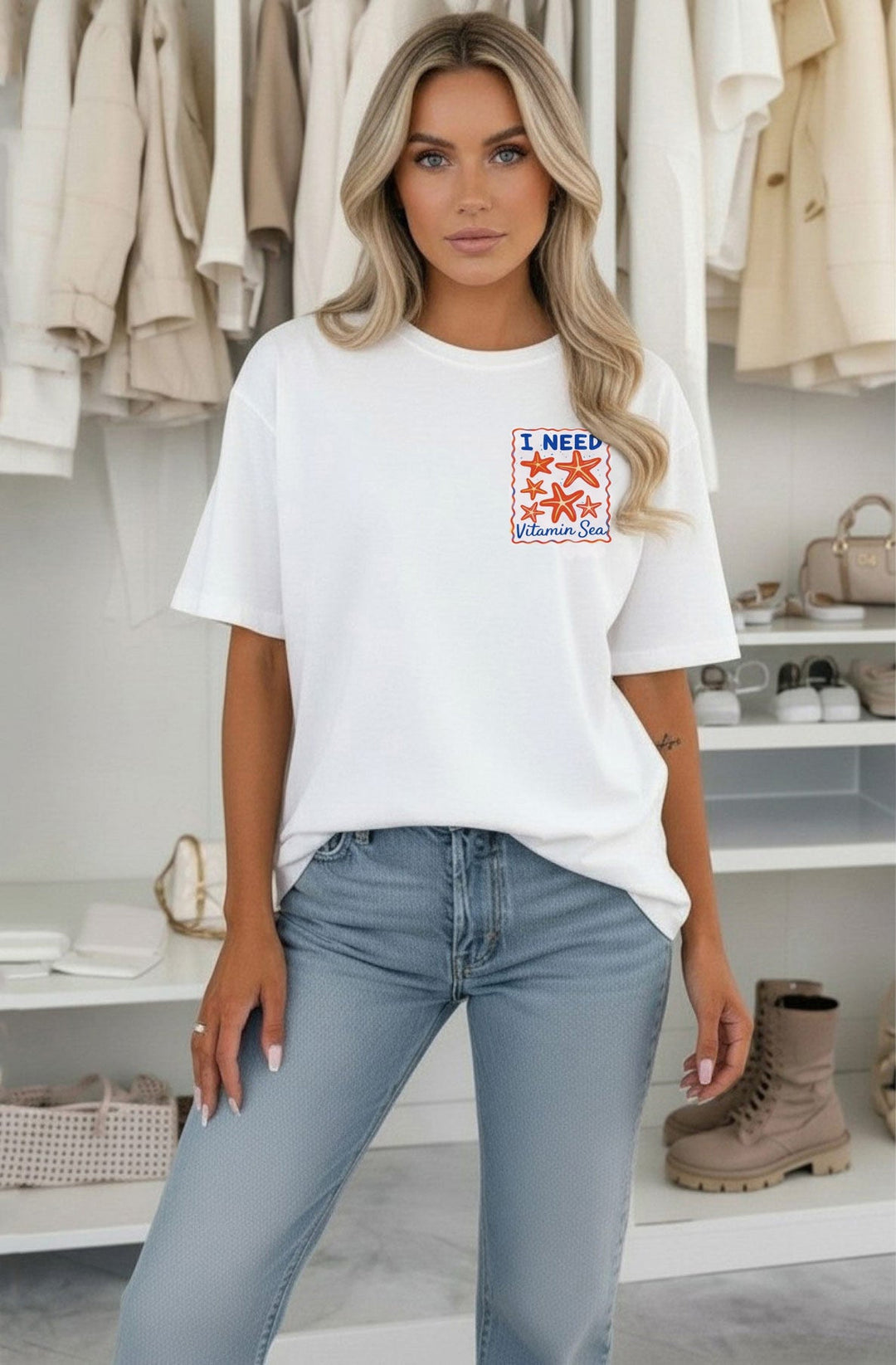 ‘Vitamin Sea’☀️ Oversized Front & Back Graphic Print T-Shirt-Ivory